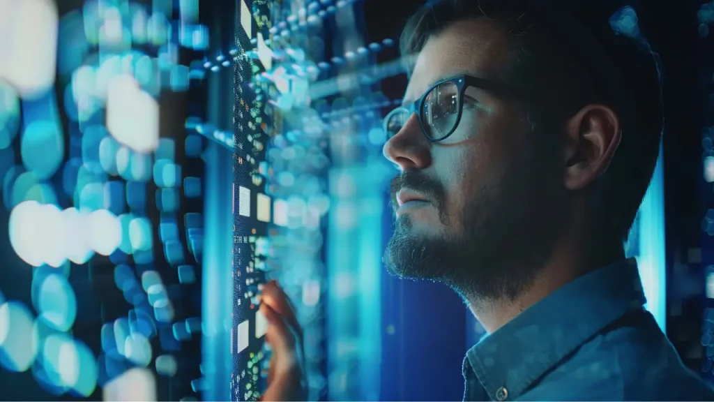 Homem vendo tecnologia